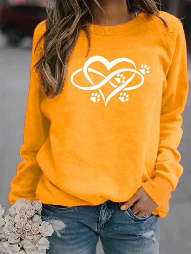 Ladies dog paw love print round neck sweatshirts