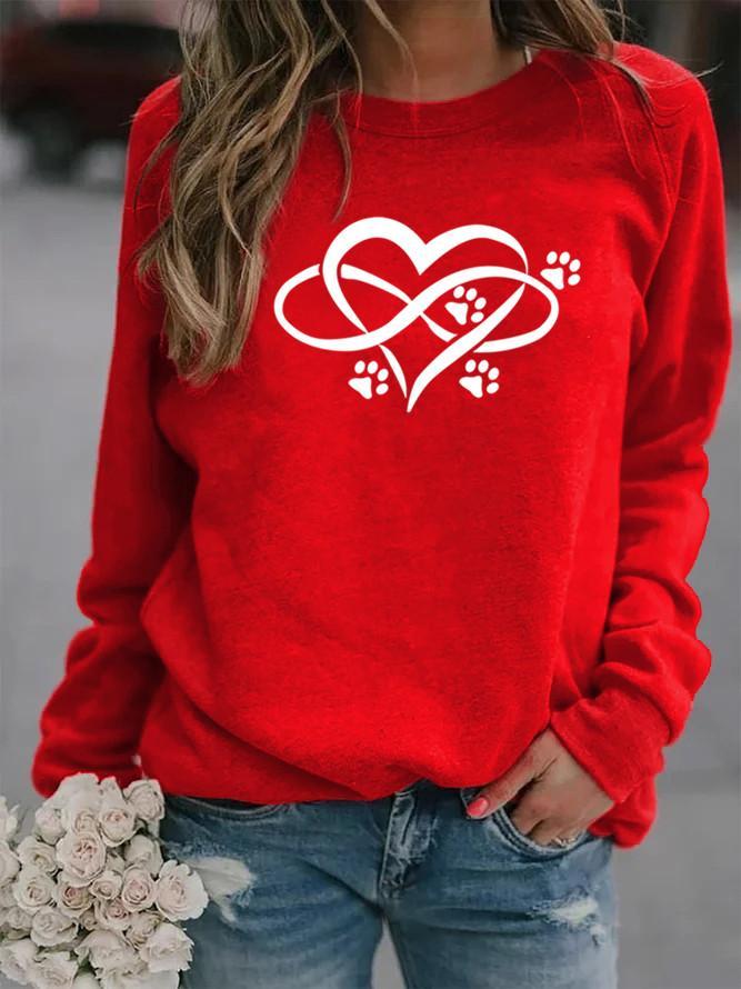 Ladies dog paw love print round neck sweatshirts