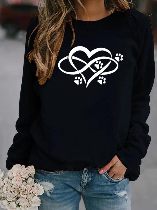 Ladies dog paw love print round neck sweatshirts