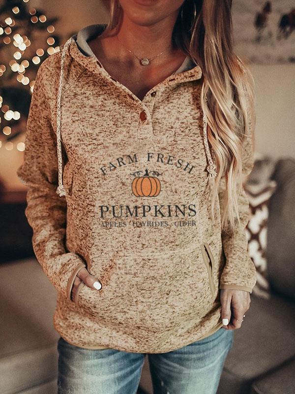 Women's Halloween Farm Fresh Pumpkins Apples Hayrides Cider Printed Long Sleeve Hoodie