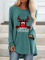 Load image into Gallery viewer, Women O-Neck Christmas Crab Print Loose Long Sleeve Mid-length T-shirt
