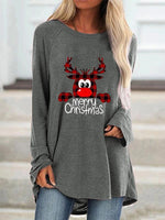 Load image into Gallery viewer, Women O-Neck Christmas Crab Print Loose Long Sleeve Mid-length T-shirt
