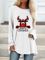 Load image into Gallery viewer, Women O-Neck Christmas Crab Print Loose Long Sleeve Mid-length T-shirt
