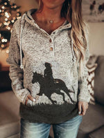 Load image into Gallery viewer, Women&#39;s autumn and winter pocket horse print casual loose hooded sweater
