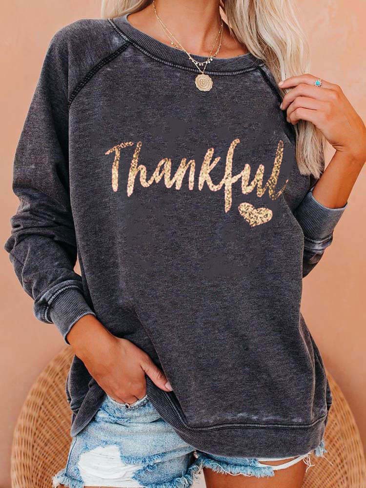Women's "Thankful" Print Sweatshirt