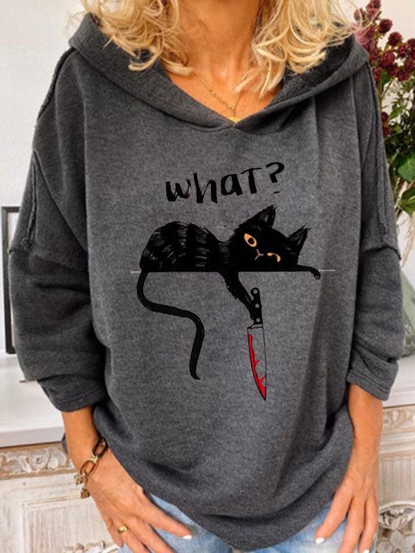 Women's Casual Halloween Black Cat Print Sweatshirt