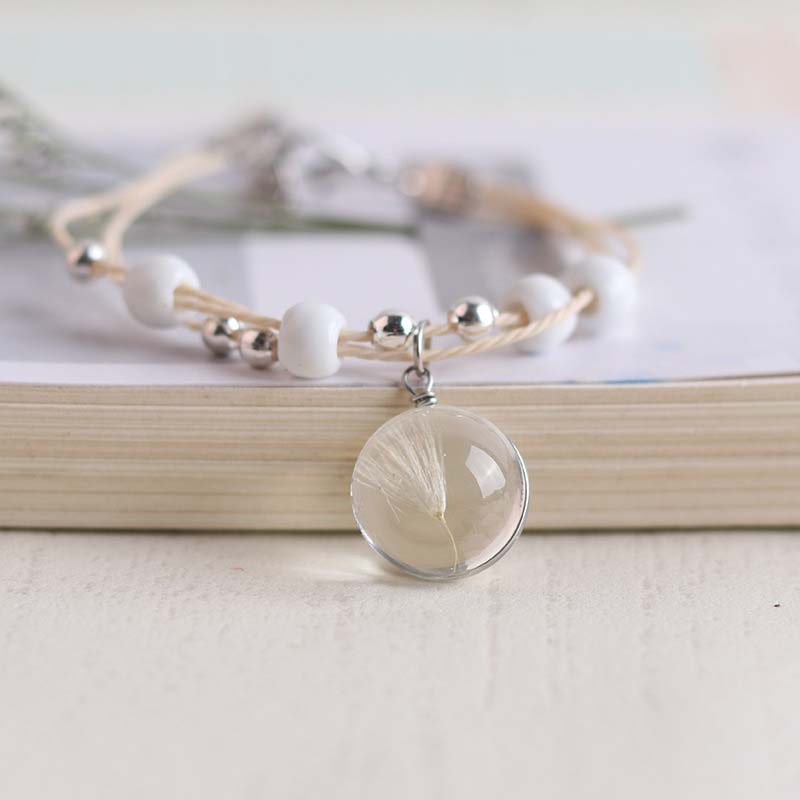 Women's Faith Dried Dandelion Flower Ceramic Bracelet