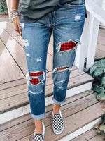 Load image into Gallery viewer, Women&#39;s Christmas Plaid Printed Casual Jeans
