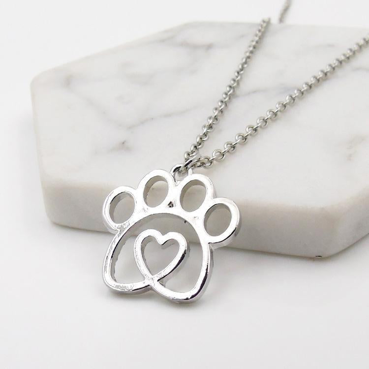 Hollow Love Dog Paw Necklace Pendant