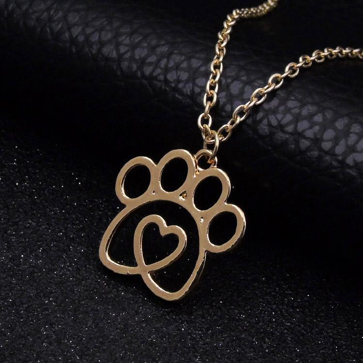 Hollow Love Dog Paw Necklace Pendant