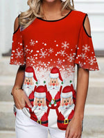 Load image into Gallery viewer, Christmas Santas Cold Shoulder T-Shirt
