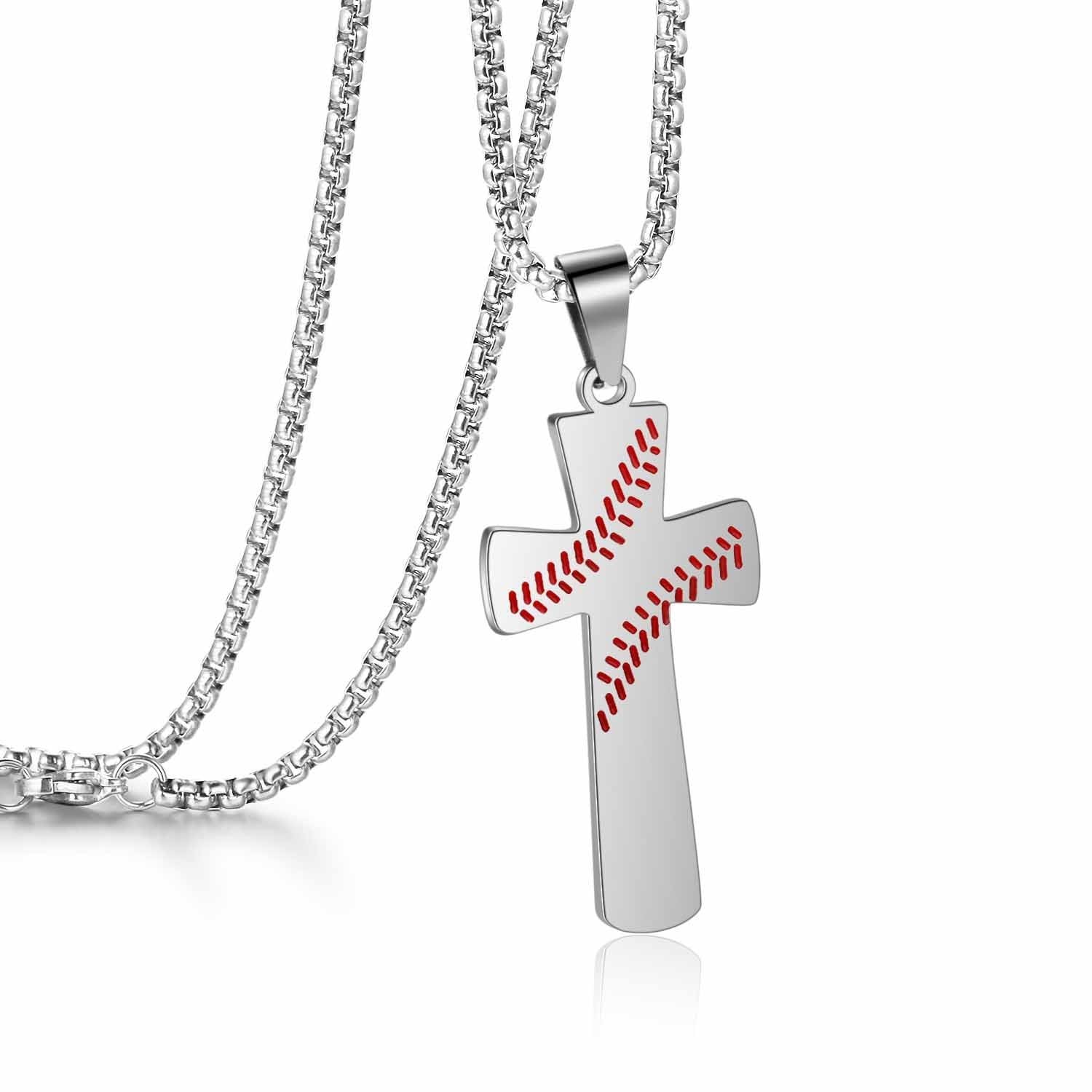 Baseball Cross Pendant Necklace