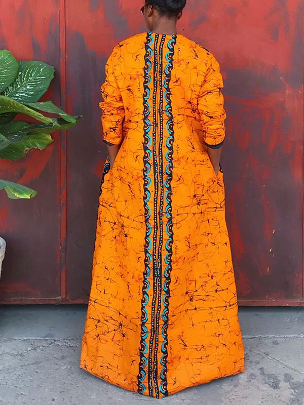 Women's Retro Long Sleeve Zipper Print Dress