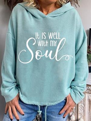 Women's Cashmere Blue It Is Well With My Soul Print Casual Sweatshirt