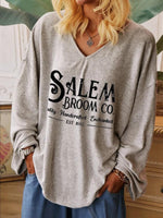 Load image into Gallery viewer, Women&#39;s Halloween Salem Broom Printed Casual Long Sleeve T-Shirt
