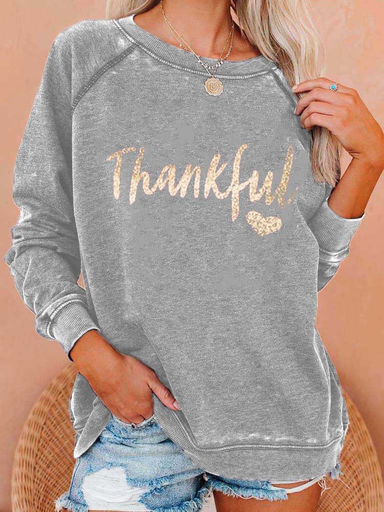 Women's "Thankful" Print Sweatshirt