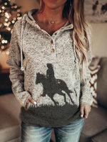 Load image into Gallery viewer, Women&#39;s autumn and winter pocket horse print casual loose hooded sweater
