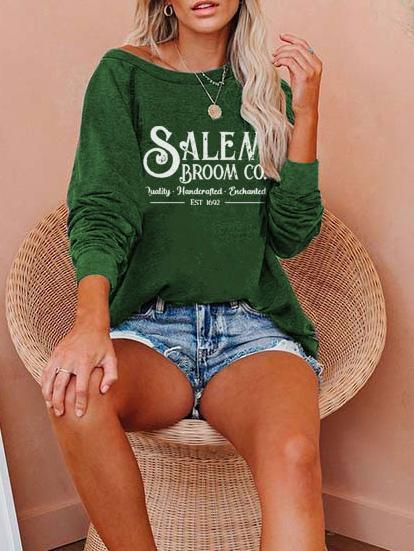 Women's Halloween Salem Broom Print Sweatshirt