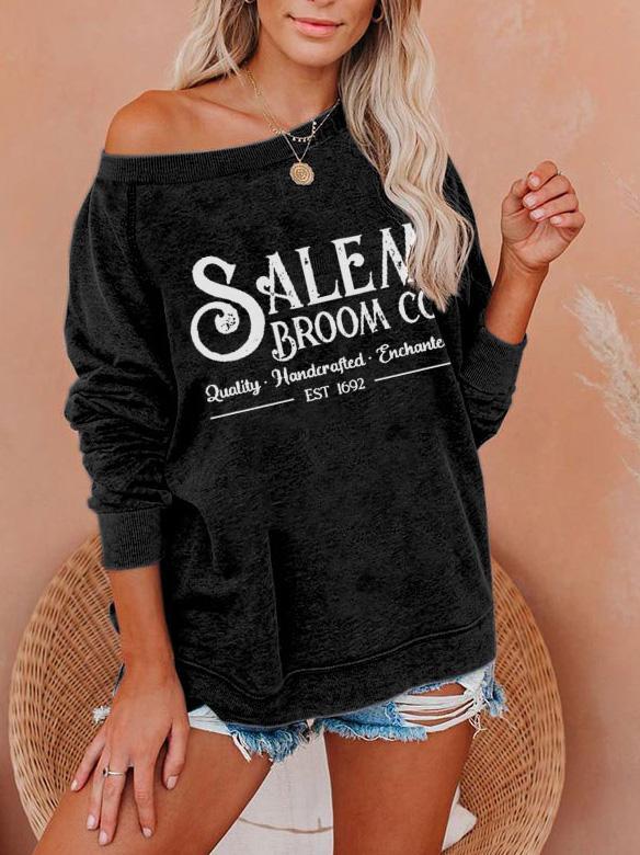 Women's Halloween Salem Broom Print Sweatshirt