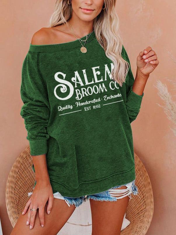 Women's Halloween Salem Broom Print Sweatshirt