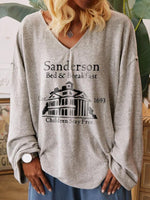 Load image into Gallery viewer, Women&#39;s Sanderson Bed &amp; Breakfast Est 1963 Children Stay Free Printed V-neck Sweatshirt
