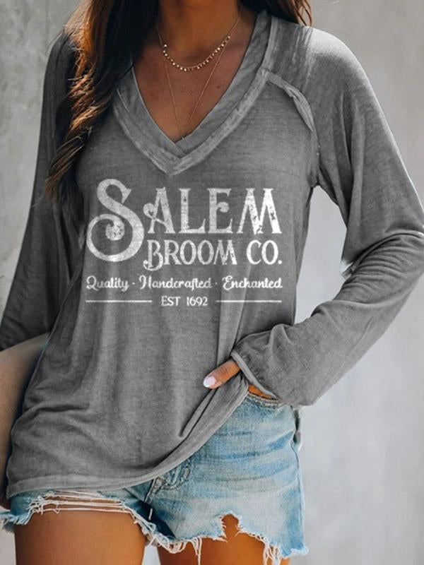 Women's Halloween Salem Broom Print Sweatshirt