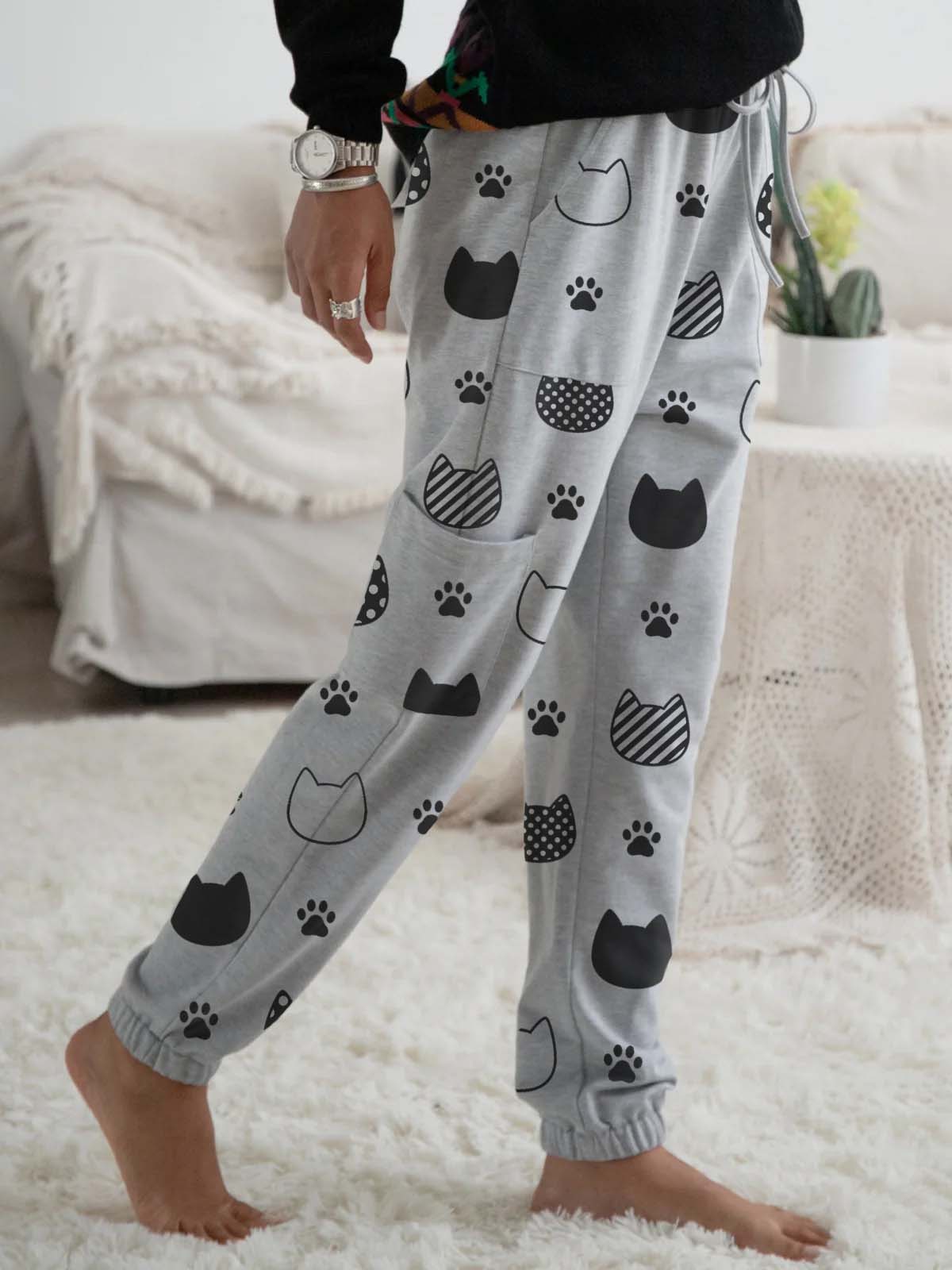 Ladies Pet Print Home Casual Pants