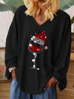 Load image into Gallery viewer, Ladies Christmas wine glass print shirt
