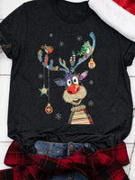 Load image into Gallery viewer, Ladies Christmas Elk Printed Short Sleeve Round Collar T-shirts
