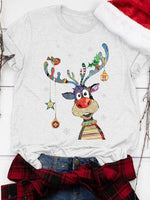 Load image into Gallery viewer, Ladies Christmas Elk Printed Short Sleeve Round Collar T-shirts
