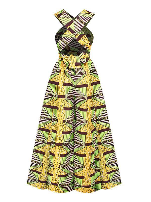 Women's Sexy African Print DIY Multi-wear Strappy Wide-leg Jumpsuit