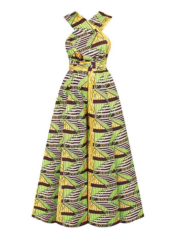Women's Sexy African Print DIY Multi-wear Strappy Wide-leg Jumpsuit