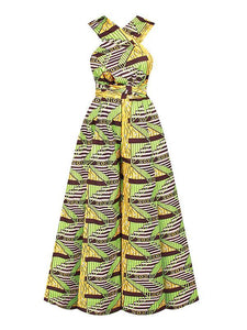 Women's Sexy African Print DIY Multi-wear Strappy Wide-leg Jumpsuit