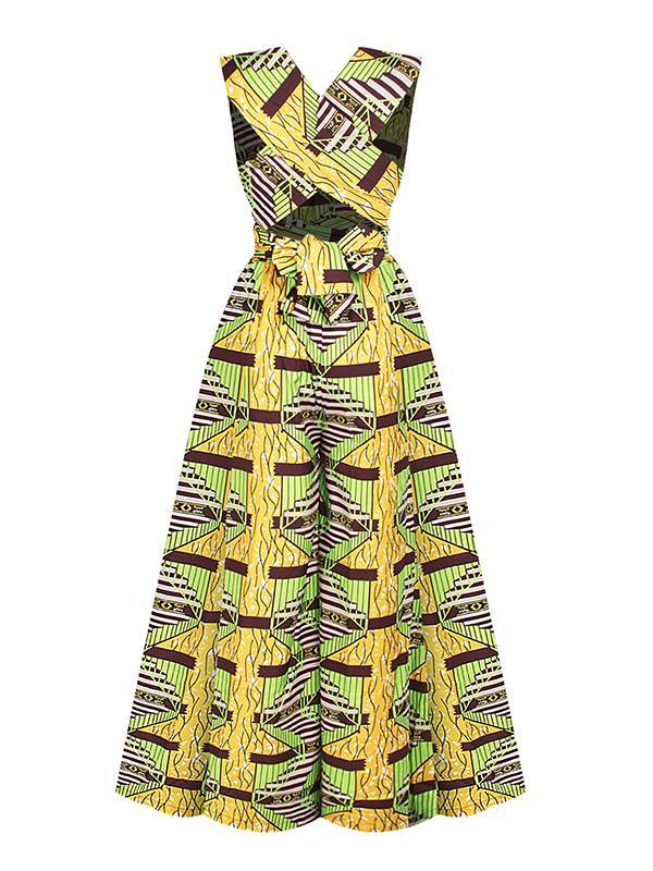 Women's Sexy African Print DIY Multi-wear Strappy Wide-leg Jumpsuit