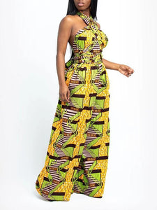 Women's Sexy African Print DIY Multi-wear Strappy Wide-leg Jumpsuit