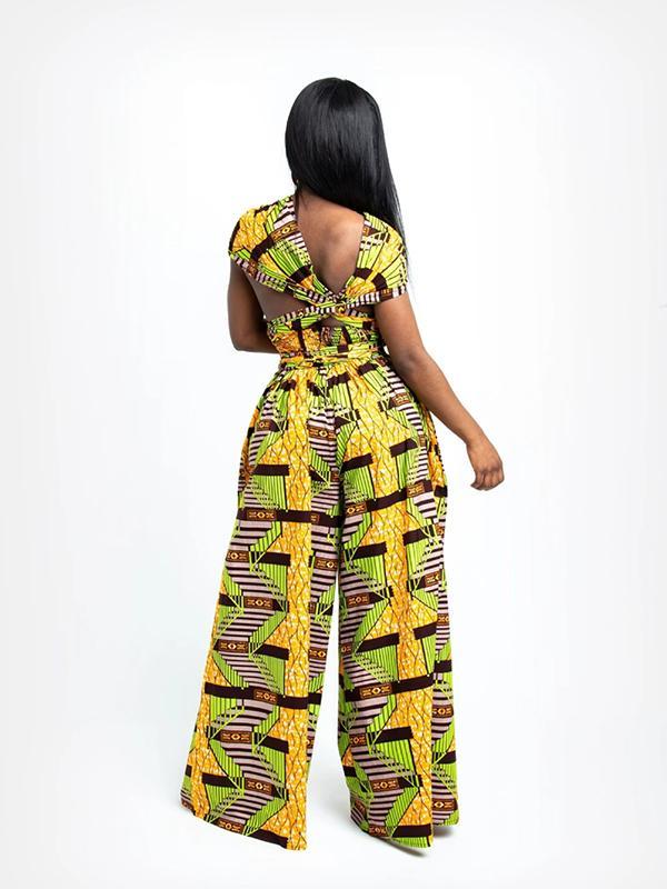 Women's Sexy African Print DIY Multi-wear Strappy Wide-leg Jumpsuit