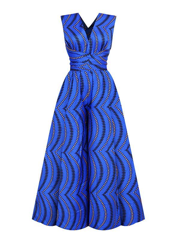 Women's Sexy African Print DIY Multi-wear Strappy Wide-leg Jumpsuit