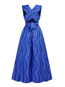 Women's Sexy African Print DIY Multi-wear Strappy Wide-leg Jumpsuit