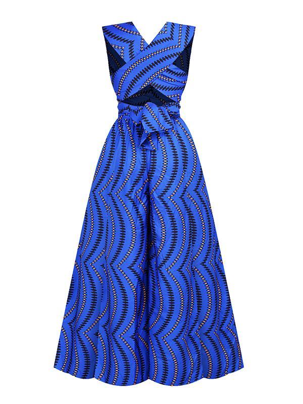 Women's Sexy African Print DIY Multi-wear Strappy Wide-leg Jumpsuit