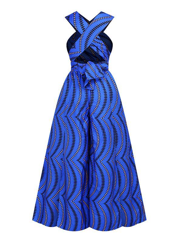 Women's Sexy African Print DIY Multi-wear Strappy Wide-leg Jumpsuit