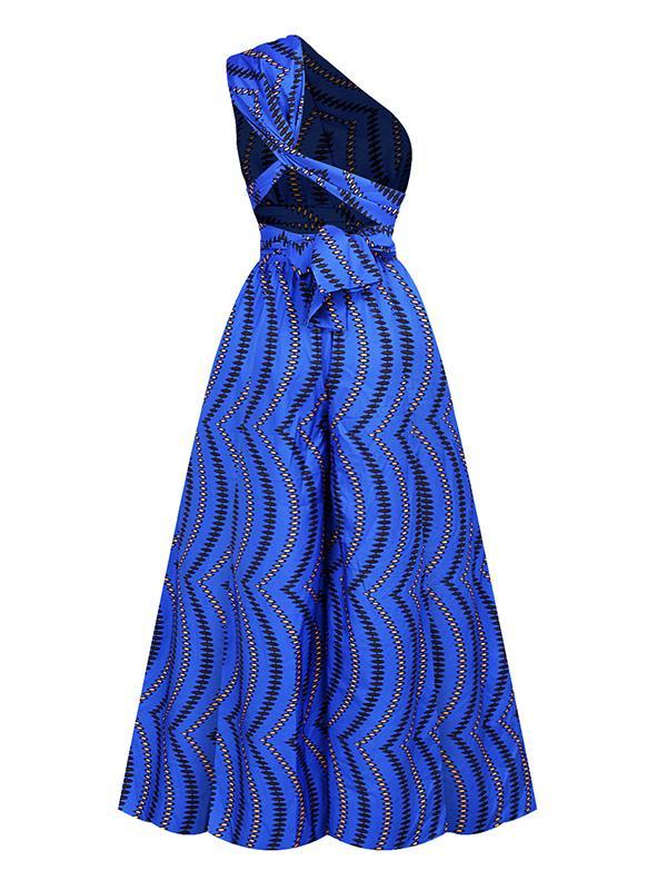 Women's Sexy African Print DIY Multi-wear Strappy Wide-leg Jumpsuit