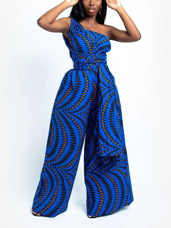 Women's Sexy African Print DIY Multi-wear Strappy Wide-leg Jumpsuit