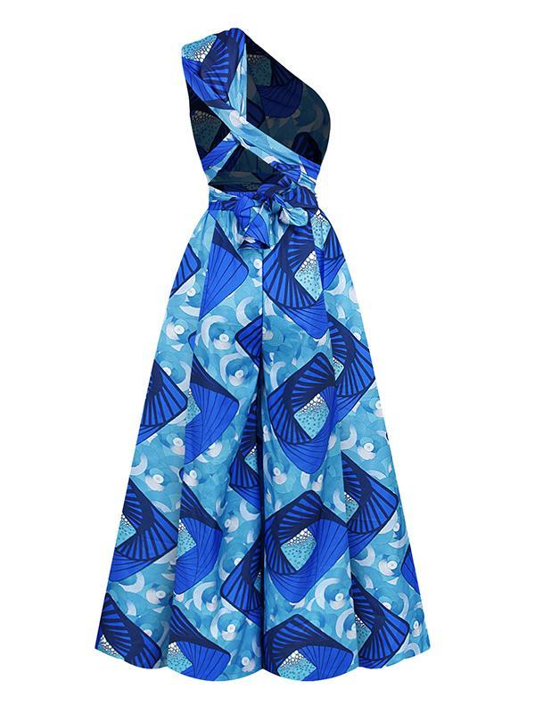 Women's Sexy African Print DIY Multi-wear Strappy Wide-leg Jumpsuit