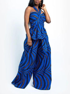 Women's Sexy African Print DIY Multi-wear Strappy Wide-leg Jumpsuit
