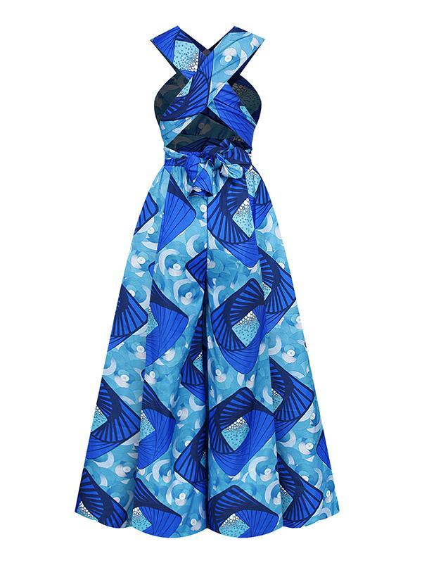 Women's Sexy African Print DIY Multi-wear Strappy Wide-leg Jumpsuit