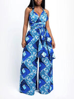 Load image into Gallery viewer, Women&#39;s Sexy African Print DIY Multi-wear Strappy Wide-leg Jumpsuit
