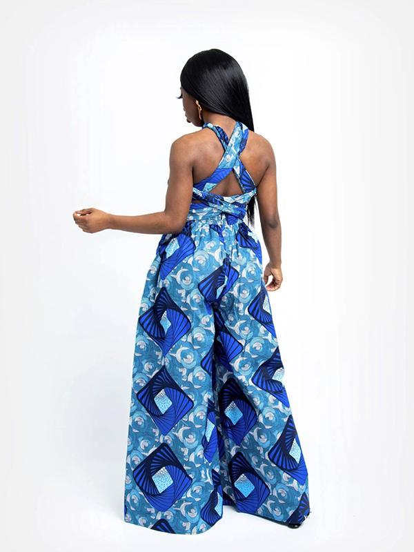 Women's Sexy African Print DIY Multi-wear Strappy Wide-leg Jumpsuit