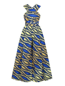 Women's Sexy African Print DIY Multi-wear Strappy Wide-leg Jumpsuit