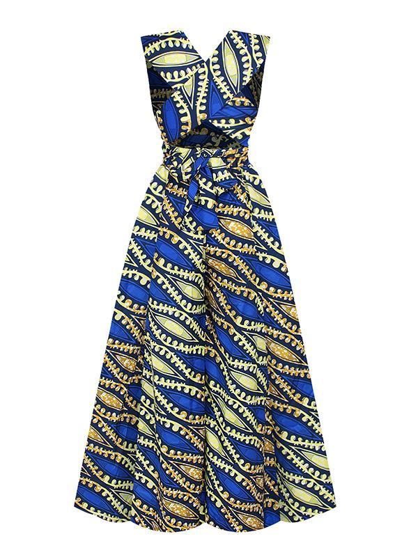 Women's Sexy African Print DIY Multi-wear Strappy Wide-leg Jumpsuit