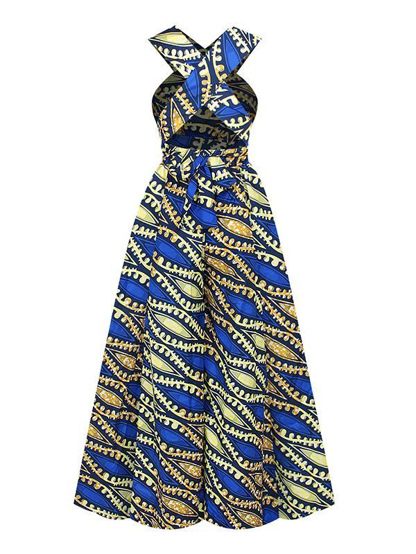 Women's Sexy African Print DIY Multi-wear Strappy Wide-leg Jumpsuit